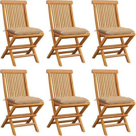 vidaXL Chaises pliantes avec coussins beiges, 6 pièces, en teck massif (1/5)