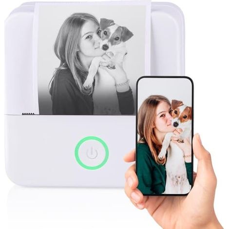 Mini imprimante Bluetooth - Imprimante thermique sans fil pour smartphones - Rechargeable USB-C - Papier d'impression inclus - Blanche - 8,5 x 8,5 x 4,5 cm