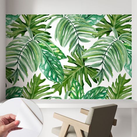 Carta da parati autoadesiva - fotomurale - decorazione parete - stile elegante - decorazione casa - Foglie esotiche 104x70 cm (1/5)