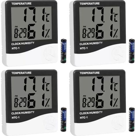 4x thermomètre hygromètre numérique, thermomètre de pièce, mesureur d'humidité de l'air, réveil. Compact et fonctionnel. (1/4)