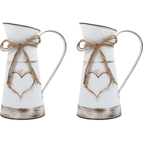 2 Pièces Pot De Fleur en Métal Bouilloire Pichet De Style Campagnard Pot De Bouquets De Fleurs Bidon De Lait Vintage Vase Shabby Chic Vase Pichet Noël à Lait Blanche Le Fer (1/5)