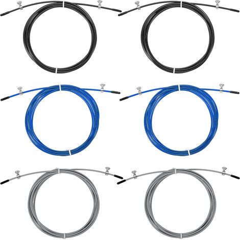 10Ft Speed Jump Rope Replacement Cable, 6 Pack 2.5mm Jump Rope Steel Wire Replace for High Speed Jump Ropes, Blue Black Grey (1/5)