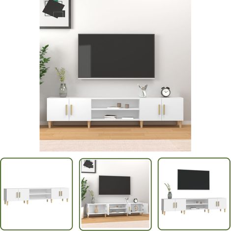 The Living Store TV-Schrank Weiß 180x31,5x40 cm Holzwerkstoff - TV-Schrank - Holzmöbel - Wohnzimmerschränke - Weißer TV-Stand - Fernsehtisch (1/5)