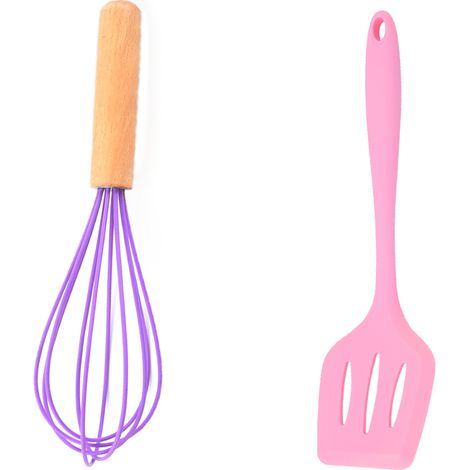 Ensemble Ustensiles Cuisine Miniature - Outils Silicone Et Manche Bois Hêtre - Pour Petites Préparations Et Sauces - Lot De 2 Pièces (1/5)