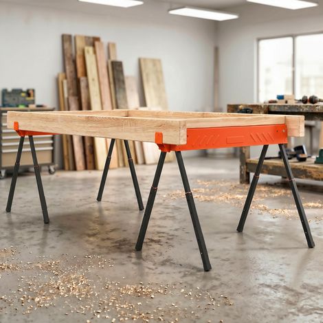 Lot de 2 Tréteaux Pliables en Métal, Charge Max. 500 kg, Tréteaux Portables, Hauteur Réglable 71-85,5cm, Orange (1/5)