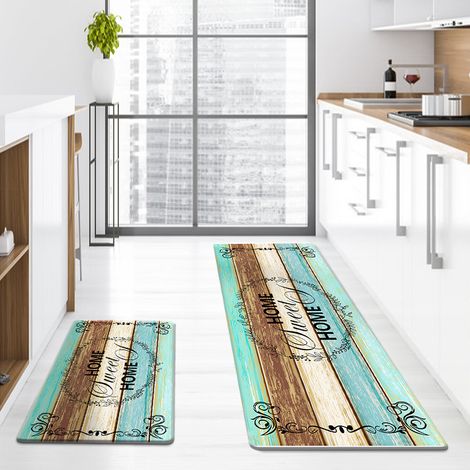 New PU leather kitchen mat, waterproof, oil-proof, stain-resistant, non-slip, suitable for home use, entryway, and front door mats - colored wood grain - 44751.0cm