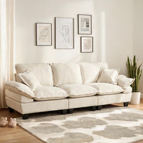 Canapé fixe 3 places en chenille beige 263 cm design contemporain (1/5)