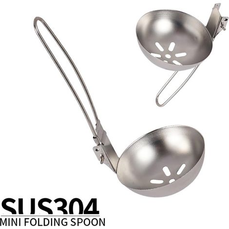 Cuillere trouee inox pliable avec manche repliable, ustensile cuisine pour cuisson et friture (1/2)