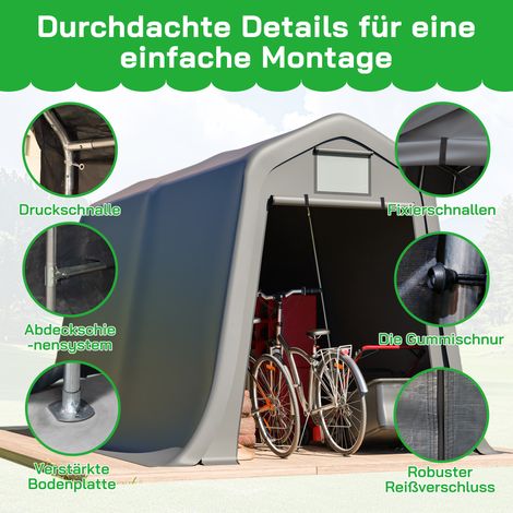 Abri de jardin 366x213x225cm à toit en pointe – PE imperméable avec fenêtre d'aération, résistant UV et vent, piquets fournis pour moto et outils de jardin (1/5)