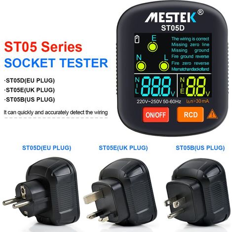 Testeur de prise numérique Portable 30-250V, détecteur de tension RCD, outil de vérification de Phase de polarité de terre avec affichage couleur. (1/5)