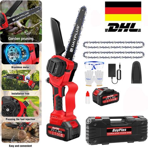8 Zoll Elektro-Kettensäge 21V Cordless Holzschneider mit 4000mAh Akku & 2 Ketten