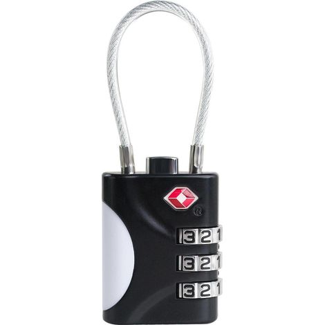 Cadenas à combinaison TSA avec câble pour valises et accessoires de voyage, Noir