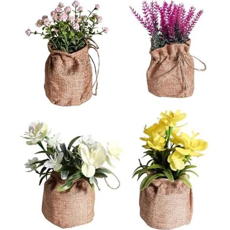 4 Stück Deko-Set mit künstlichen Pflanzen：Kunstblumen Mini-Phalaenopsis - Plastikpflanzen Für Schlafzimmer, Wohnzimmer und Büro Geeignet