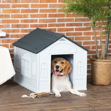 Cuccia per cani da esterno con tetto spiovente, 65 x 75,7 x 63 cm, grigia OKMYHOME (1/5)