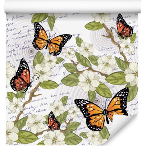 Papier peint Papillons, Fleurs, Feuilles et Branches pour Salon et Chambre 50x1000 cm (1/5)