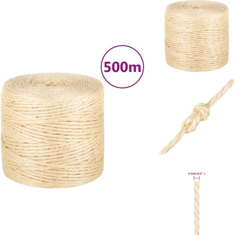 Corde 100 % sisal 4 mm 500 m - Corde Sisal - Corde Naturelle - Corde Épaisse - Corde Résistante - Corde Multi Usages (1/4)