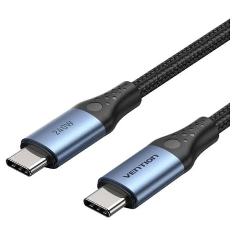 Cable USB 2.0 Tipo-C 5A Vention TREBF/ USB Tipo-C Macho - USB Tipo-C Macho/ Hasta 240W/ 480Mbps/ 1m/ Azul y Negro
