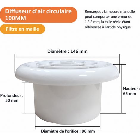 Bouche d'aération diffuseur circulaire VMC 100 mm blanc avec filtre et clips n°34 34 100mm blanc 14,6 × 14,6 × 6,5 cm 100 g – Livraison gratuite