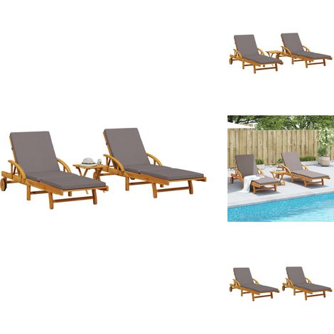 Chaises longues lot de 2 avec table bois massif d'acacia - Chaise Longue - Bain De Soleil - Meuble De Jardin - Salon De Jardin - Mobilier Extérieur (1/5)