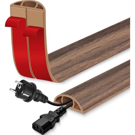 Passage de Cable au Sol adhésif goulotte Passe Cable Flexible en PVC pour la Management Bureau de Sol (Grain de Bois Brun Brumeux, 30mm×6m) (1/5)