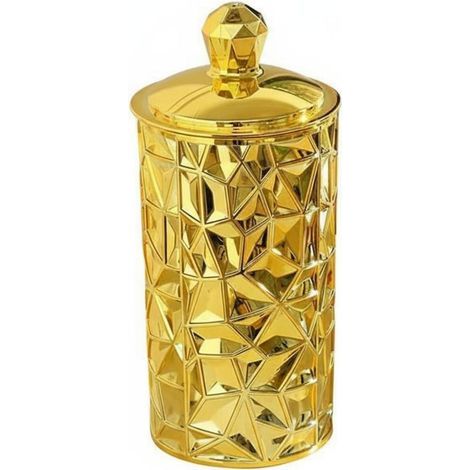Scatola/vaso/contenitore organizer con elegante motivo dorato, realizzato in resina PET con coperchio ermetico a perline, adatto per riporre giocattoli, dolcetti e articoli per ufficio, oro, A392 (1/5)