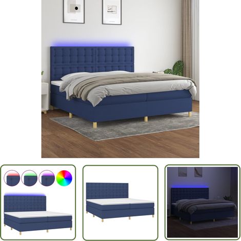 The Living Store Sommier à lattes de lit et matelas et LED Bleu 200x200 cm Tissu - Lit Plateforme - Lit Design - Lit Moderne - Lit Avec Led - Lit Avec Rangement (1/5)