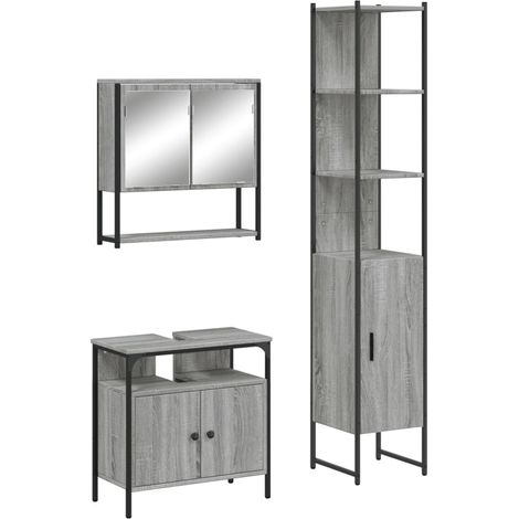 Maison Exclusive - 3-tlg. Badmöbel-Set Grau Sonoma Holzwerkstoff