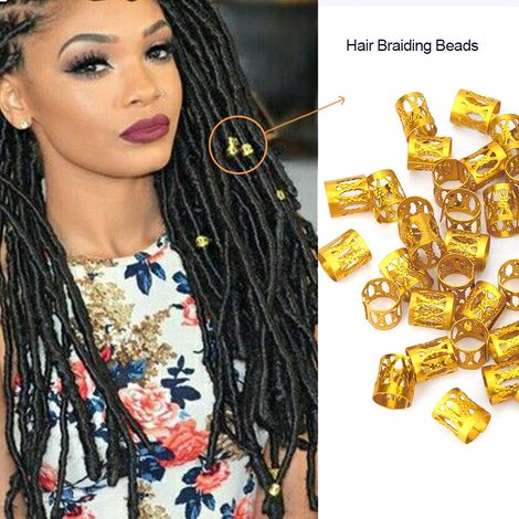 Lot de 50 anneaux de perles métalliques ajustables pour tresses, accessoires de coiffure et de beauté, couleur or. (1/5)