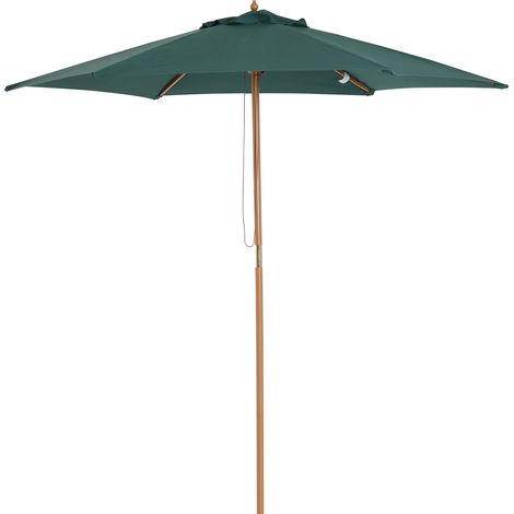 Parasol en bois Ø250x230cm pour usage extérieur, avec 6 baleines et système de poulie, vert