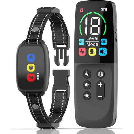 Collier anti-aboiement pour chien avec télécommande, étanche IP67, 3 modes d'apprentissage, longue autonomie, adapté aux chiens de 4 à 55 kg (grandes, moyennes et petites races) (1/4)