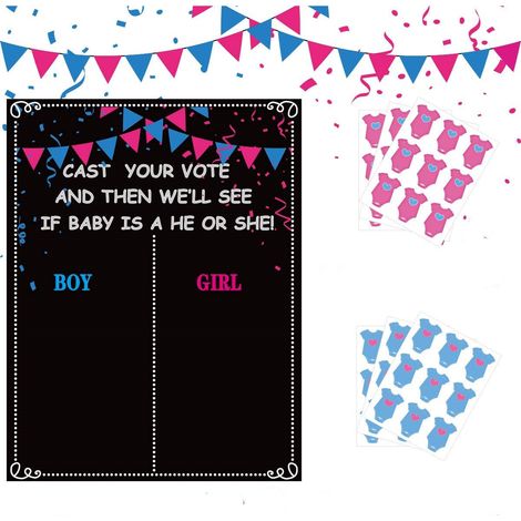 Affiche Jeu Révélation Sexe - Tableau Vote Garçon Fille 69 x 45 cm - Autocollants Nomination 6,5 x 5 cm - Lot de 1