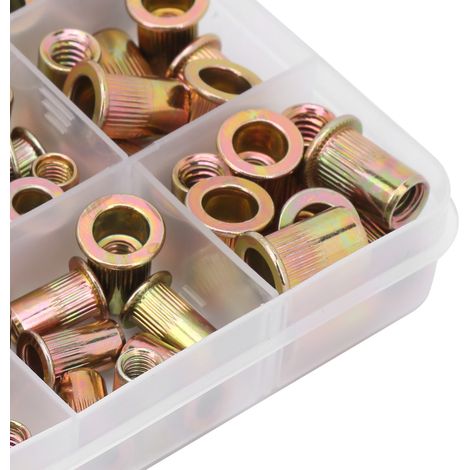 150 pièces inserts filetés acier galvanisé mélangés 6-32 8-32 10-24 10-32 1/4-20, écrous rivets pour assemblage métallique