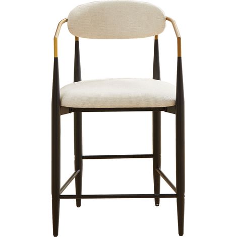 Set de 2 taburetes de bar en tejido beige con reposabrazos, estructura negra y detalles dorados (1/5)