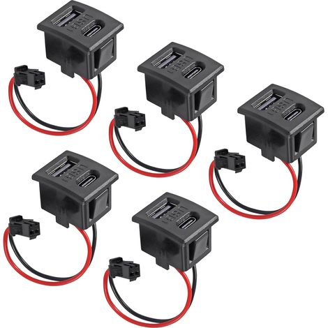 5PCS Black Double Layer USB Female Base Type-C Socket and Female USB Lamp Charging Socket with Cable Connector (USB Type-C ARC) (1/5)