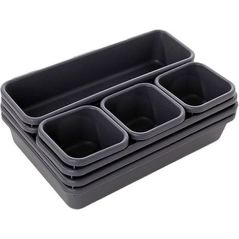 Lot de 8 boîtes de rangement pour tiroirs, bureau, cuisine, salle de bain, armoire, bijoux et maquillage, noir, 1 jeu