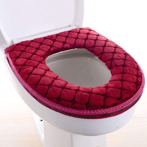 WC-Sitzbezug – Weich, dick, warm, waschbar, mit Reißverschluss – Wiederverwendbar für den Heimgebrauch (rot) (1/5)