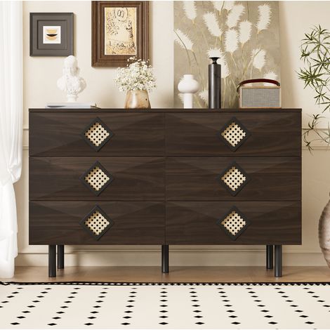 Tocador de MDF y tablero de partículas nogal 120 x 40 x 74 cm con 6 cajones y pasacables (1/5)
