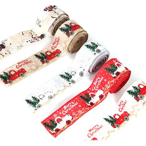 Lot de 5 rubans Noël, sapin bonhomme neige camion, polyester 5cm, décoration fête cadeau (1/5)