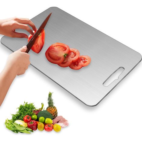 Tagliere in acciaio inox 304, lavabile in lavastoviglie, tagliere a doppia faccia per carne, verdura e frutta, 34 cm di lunghezza x 23 cm di larghezza.