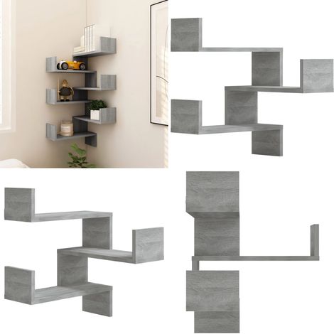 Étagères d'angle murales 2 pcs Sonoma gris 40x40x50 cm Bois - Etagere Murale - Étagère D'angle - Étagère Bois - Décoration Murale - Rangement Mural - Home & Living (1/5)