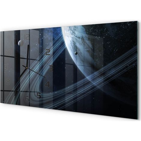Grande Horloge Murale 60x30 cm Design Panoramique Verre Silencieux pour Salon Planète (1/5)