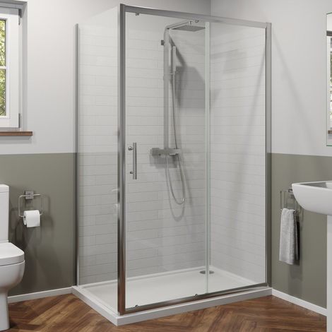 1200 x 700mm Sliding Shower Door & Side Panel Enclosure 6mm Glass Screen Framed (1/5)