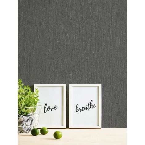 Papier peint intissé uni anthracite reflets gris Tapisserie moderne structurée Papier peint style naturel résistant et lavable idéal couloir (1/4)