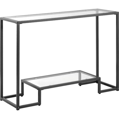 Table console, en verre trempé, 2 niveaux, étroite, derrière canapé, entrée, hall et salon, installation, usage polyvalent (1/5)