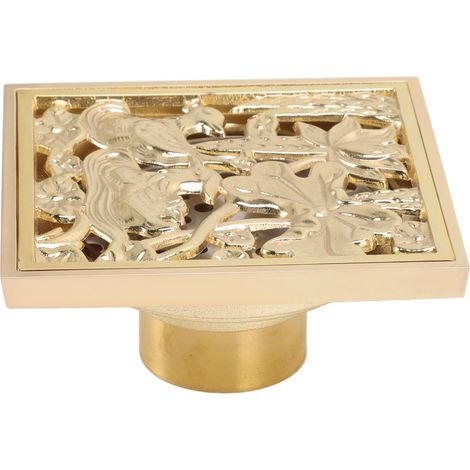 Siphon de sol peu profond, carré, en cuivre et acier inoxydable, anti-odeurs et anti-insectes, pour salle de bain et cuisine, couleur dorée. (1/5)
