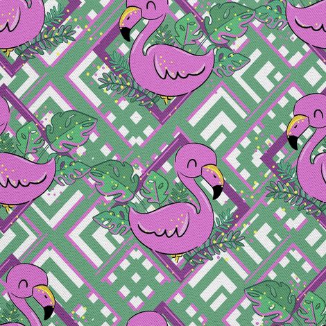 Tela decorativa Oxford para exteriores con estampado de flamencos y hojas. (1/5)