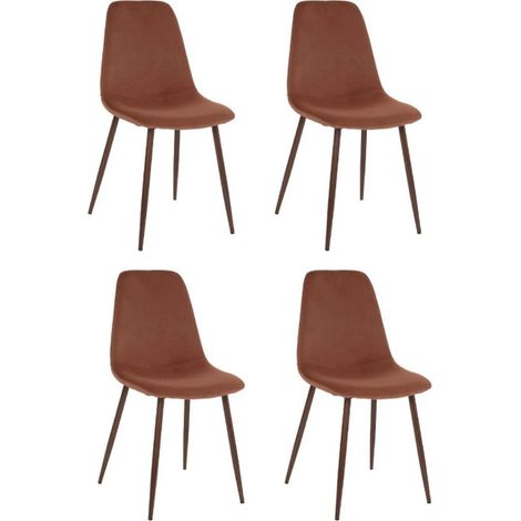Atmosphera – Lot de 4 chaises velours Roka 85cm – Revêtement terracotta – Hauteur d'assise 48cm – Design moderne et élégant (1/4)