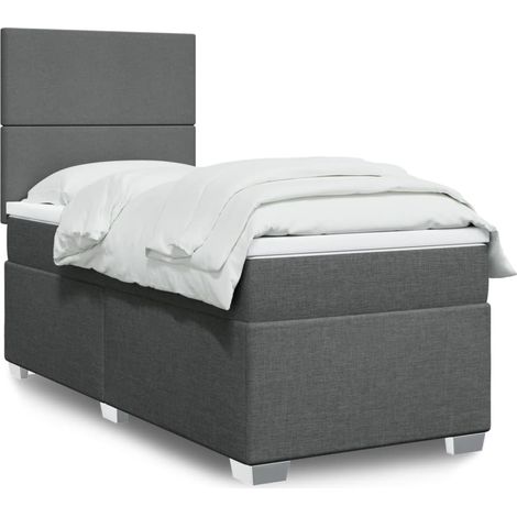 Boxspringbett mit Matratze Dunkelgrau 90x200 cm Stoff