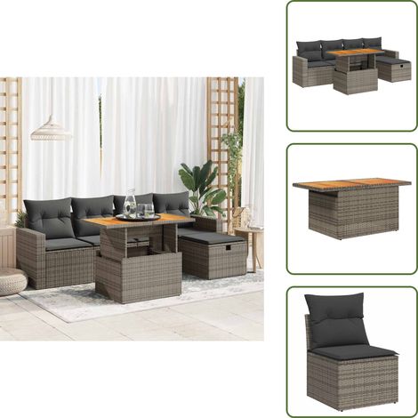 vidaXL Salon de jardin avec coussins 6 pcs gris résine tressée acacia (1/5)