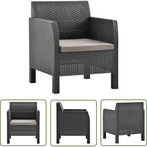 The Living Store Chaise de jardin avec coussin PP Rotin Anthracite - Chaise De Jardin - Chaise Extérieure - Mobilier De Jardin - Fauteuil De Jardin - Coussin Résistant Aux UV (1/5)